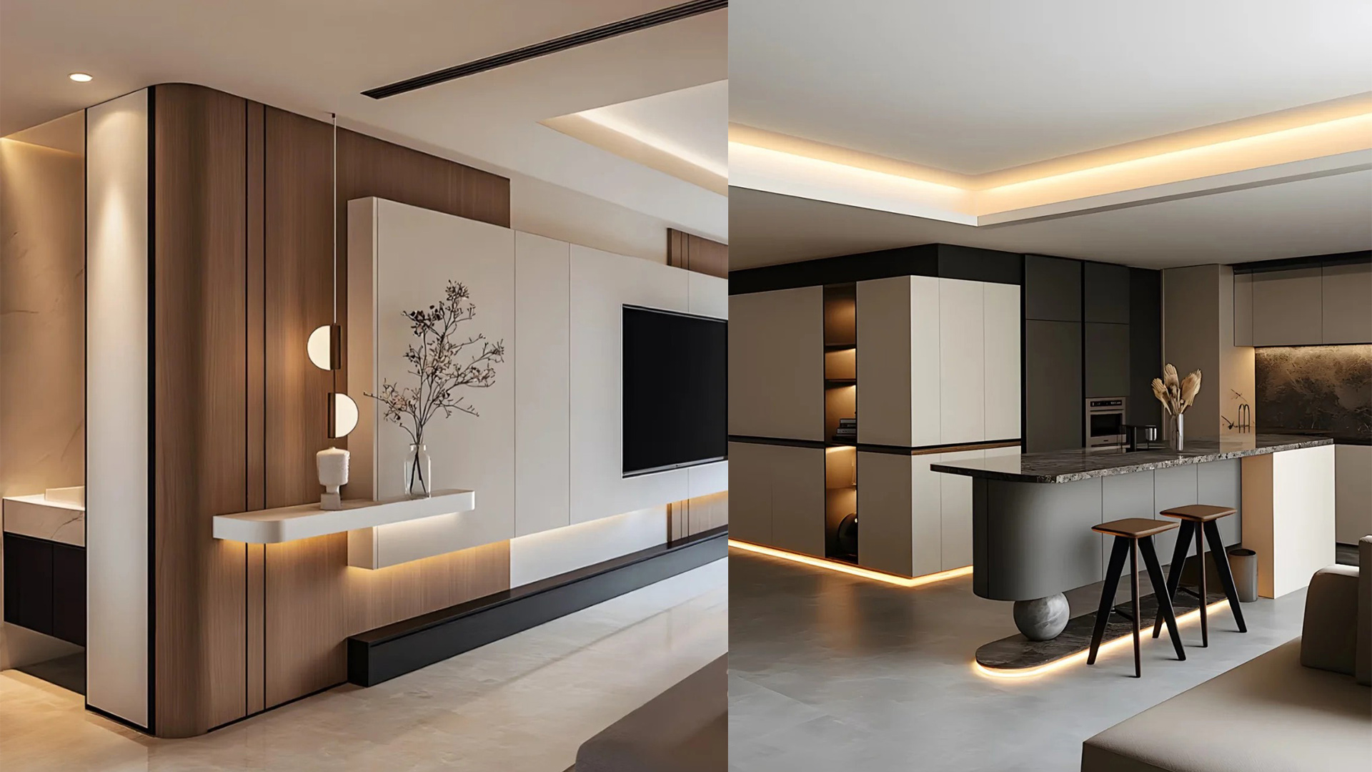 輕奢風設(shè)計，大理石金屬與中性色調(diào)營造精致感